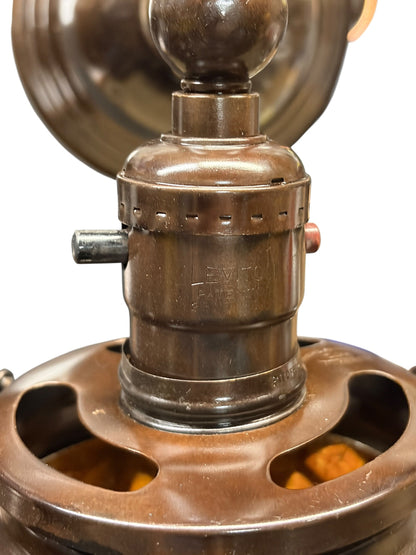 Pair Patinated Brass Lantern Sconces with Amber Mica Inserts #2651