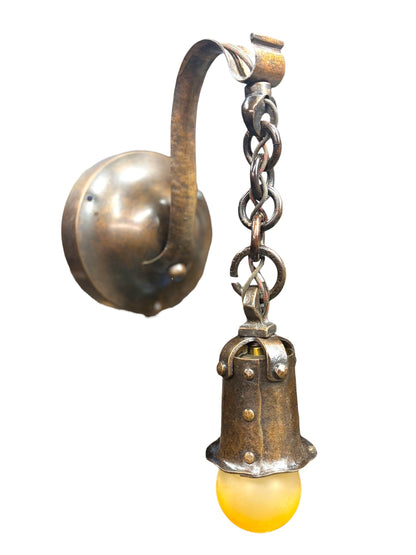 Hammered Exposed Bulb Arts and Crafts Wall Sconce in Patinated Bronze #2653