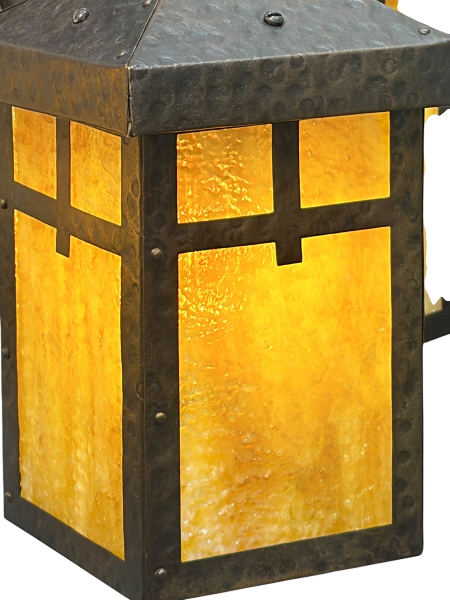 Bradley and Hubbard Arts and Crafts Mission Monk Face Hammered Chandelier in Patinated Bronze with Slag Glass #2654