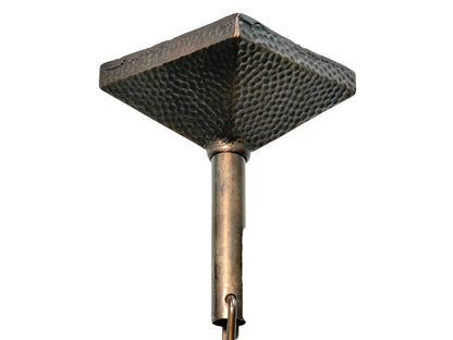 Bradley and Hubbard Arts and Crafts Mission Monk Face Hammered Chandelier in Patinated Bronze with Slag Glass #2654