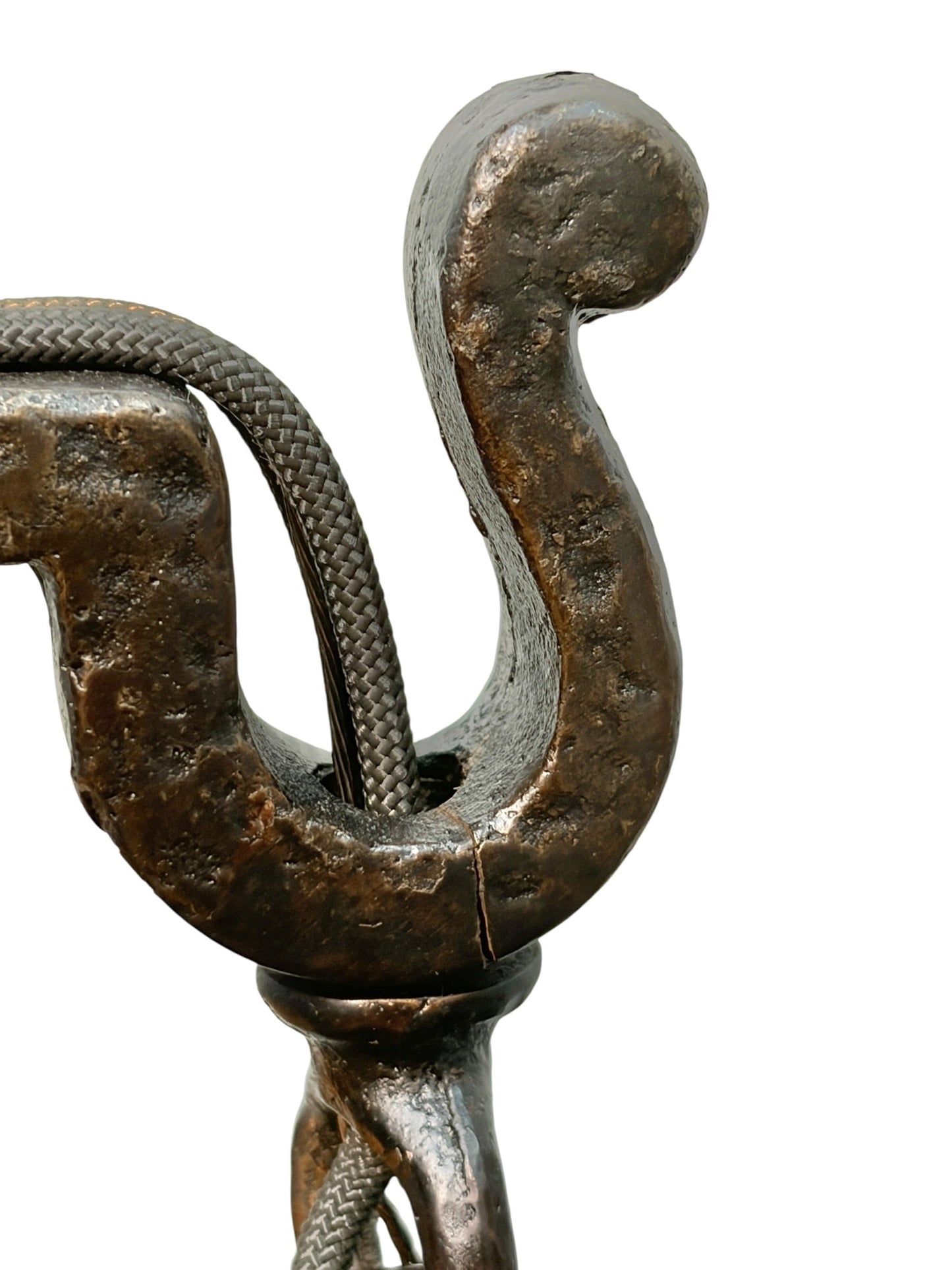Bradley and Hubbard Arts and Crafts Mission Monk Face Hammered Chandelier in Patinated Bronze with Slag Glass #2654