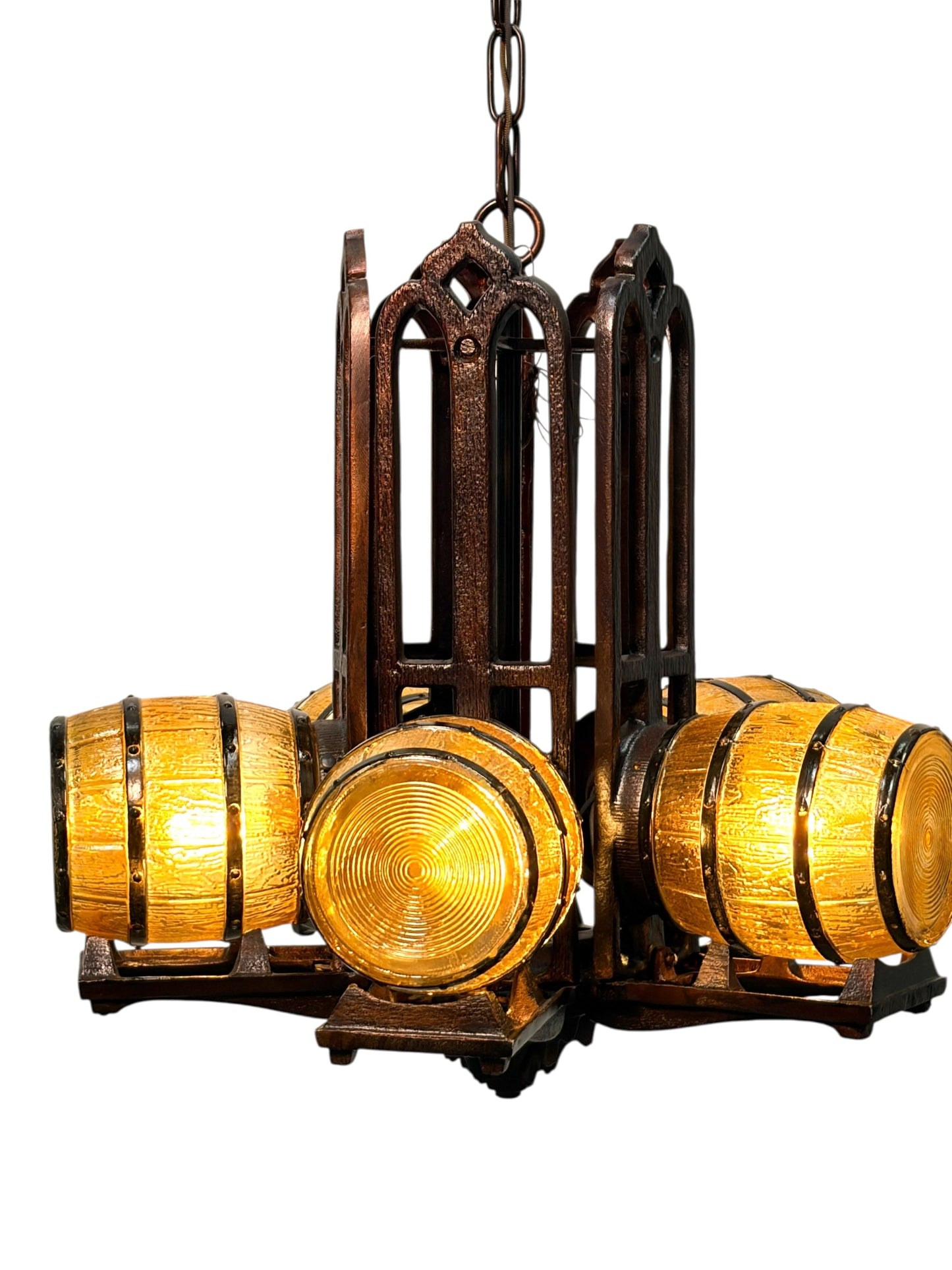 Custom Replication of 1930s Tavern Keg and Barrel Chandelier by Gill Glass for Wine Cellars and Taverns  #2655