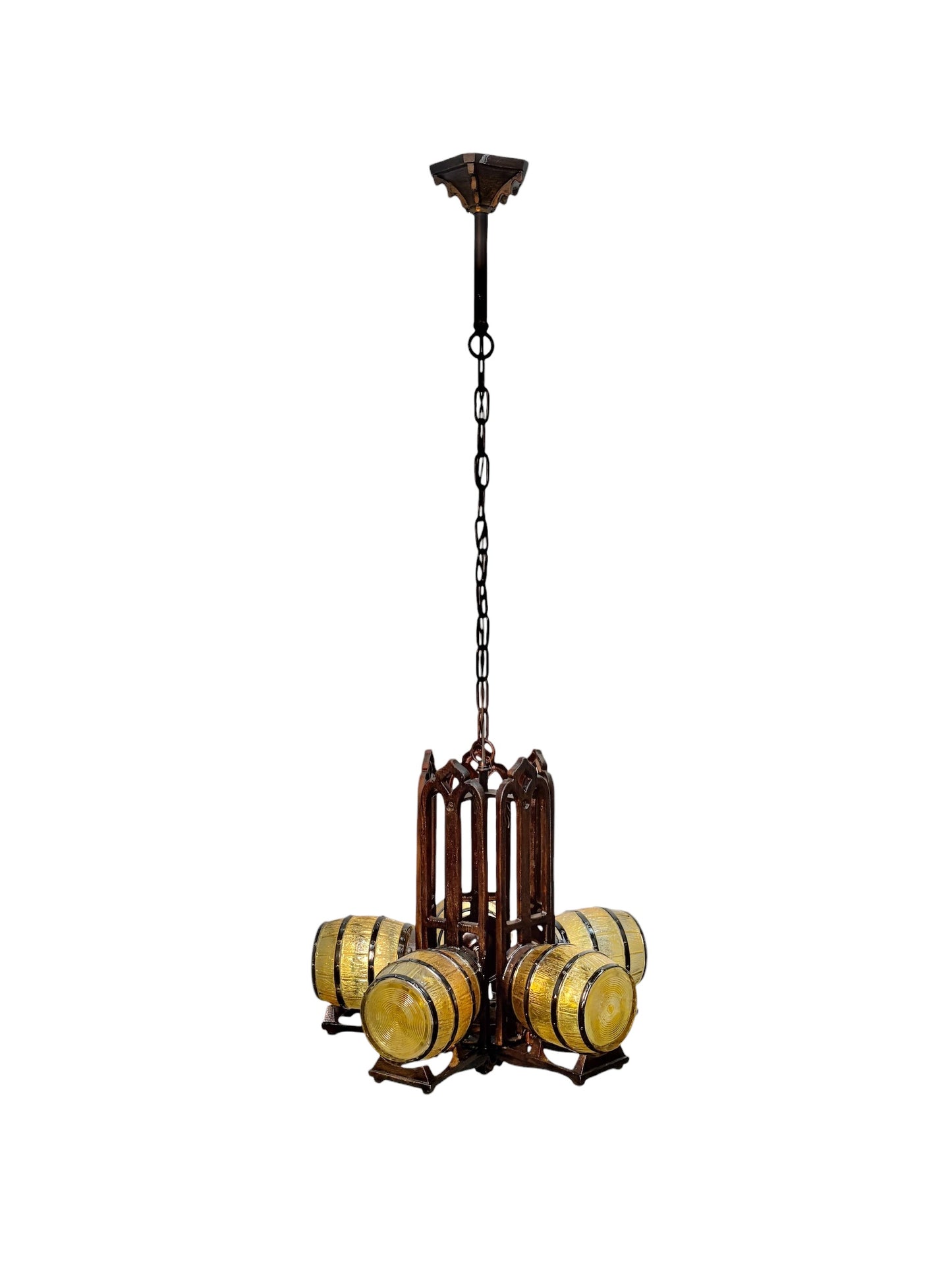 Custom Replication of 1930s Tavern Keg and Barrel Chandelier by Gill Glass for Wine Cellars and Taverns  #2655