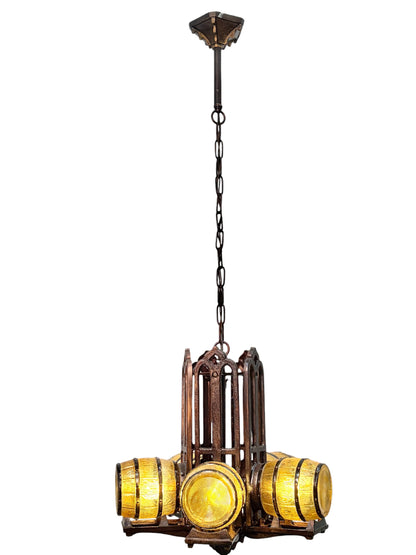 Custom Replication of 1930s Tavern Keg and Barrel Chandelier by Gill Glass for Wine Cellars and Taverns  #2655
