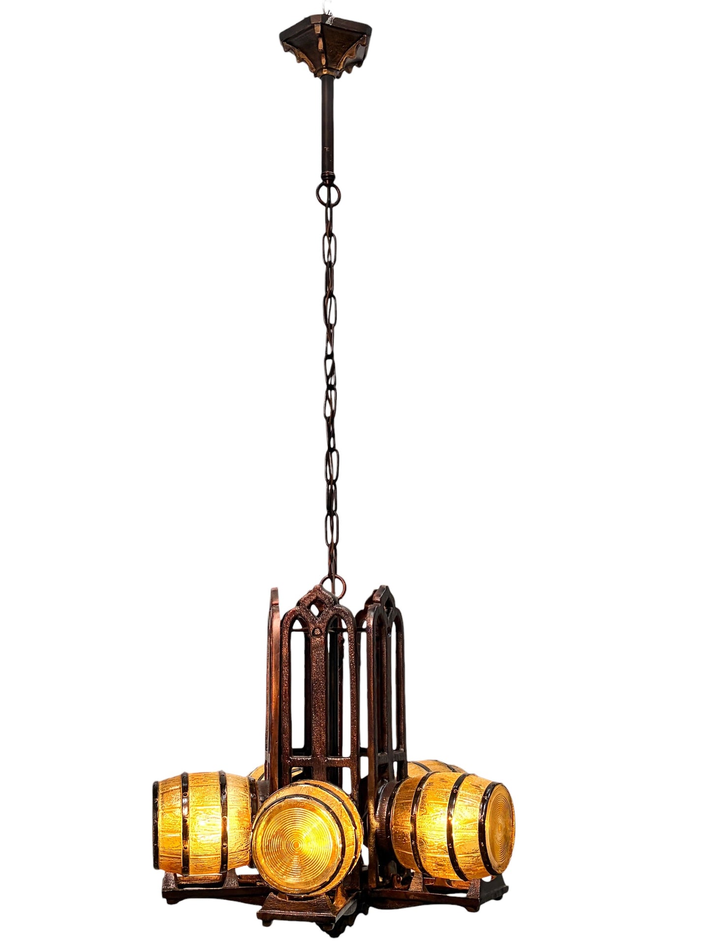 Custom Replication of 1930s Tavern Keg and Barrel Chandelier by Gill Glass for Wine Cellars and Taverns  #2655