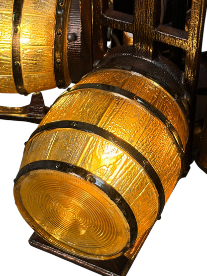 Custom Replication of 1930s Tavern Keg and Barrel Chandelier by Gill Glass for Wine Cellars and Taverns  #2655