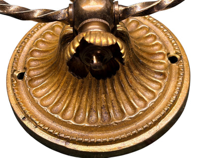 Pair Petit 1910s Cast Brass Wall Sconces with Trailing Vines and Leaves Original Antique Patina #2658