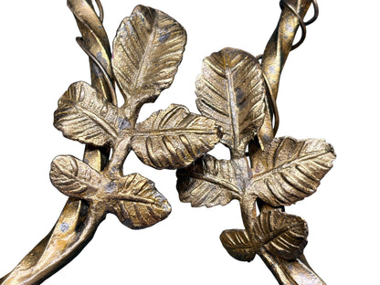 Pair Petit 1910s Cast Brass Wall Sconces with Trailing Vines and Leaves Original Antique Patina #2658