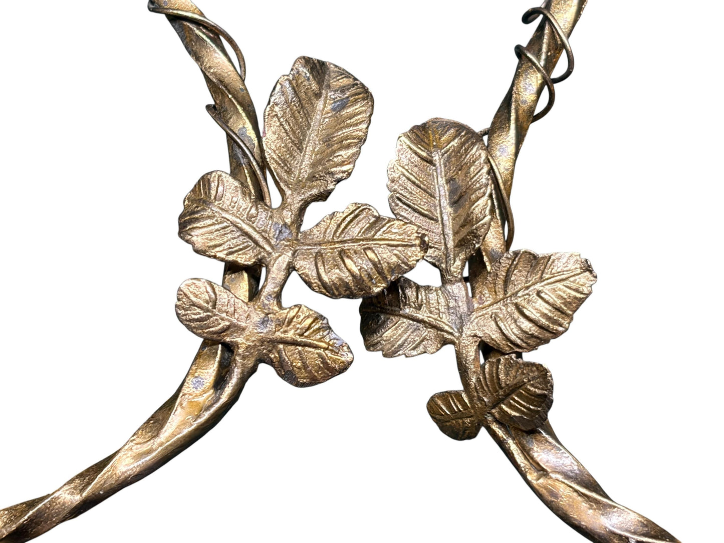 Pair Petit 1910s Cast Brass Wall Sconces with Trailing Vines and Leaves Original Antique Patina #2658