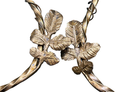 Pair Petit 1910s Cast Brass Wall Sconces with Trailing Vines and Leaves Original Antique Patina #2658