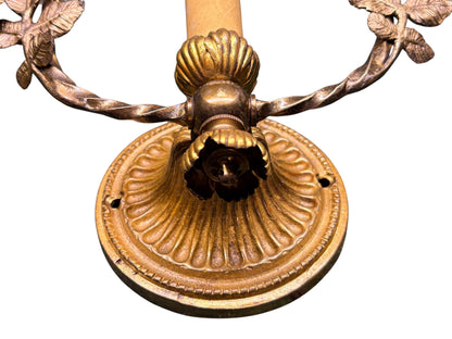 Pair Petit 1910s Cast Brass Wall Sconces with Trailing Vines and Leaves Original Antique Patina #2658