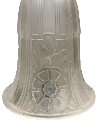 Antique 1920s French Art Deco Accent Lamp Mushroom Shaped with Clear Frosted Glass Shade and Forged Black Iron Base #2659