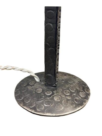 Antique 1920s French Art Deco Accent Lamp Mushroom Shaped with Clear Frosted Glass Shade and Forged Black Iron Base #2659