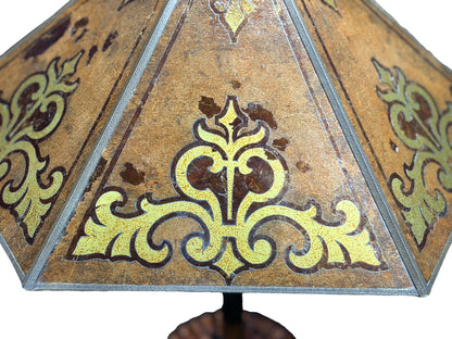1910s Edward Miller Table Lamp with Original Copper Finish and Antique 1920s Orange and Gold Mica Lamp Shade with Rewired Pullchain #2661