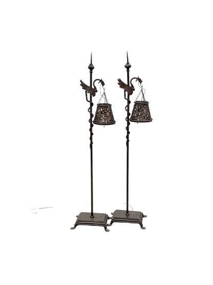 Spectacular Diminutive Size Cast Bronze Davenport Accent Floor Lamps Flying Dragons with Twisted Tails Newly Cleaned Restored Rewired