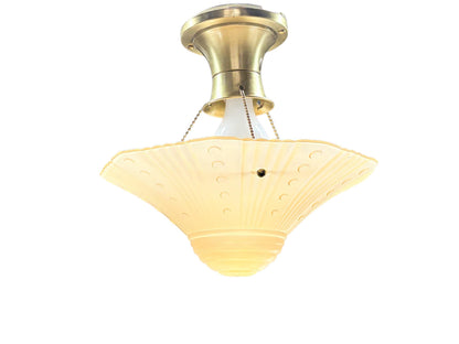 Vintage Three Chain Bowl Light 1920s 1930s Amber Glass Bedroom or Hallway Ceiling Light Restored Brushed Brass and New Wiring #2665