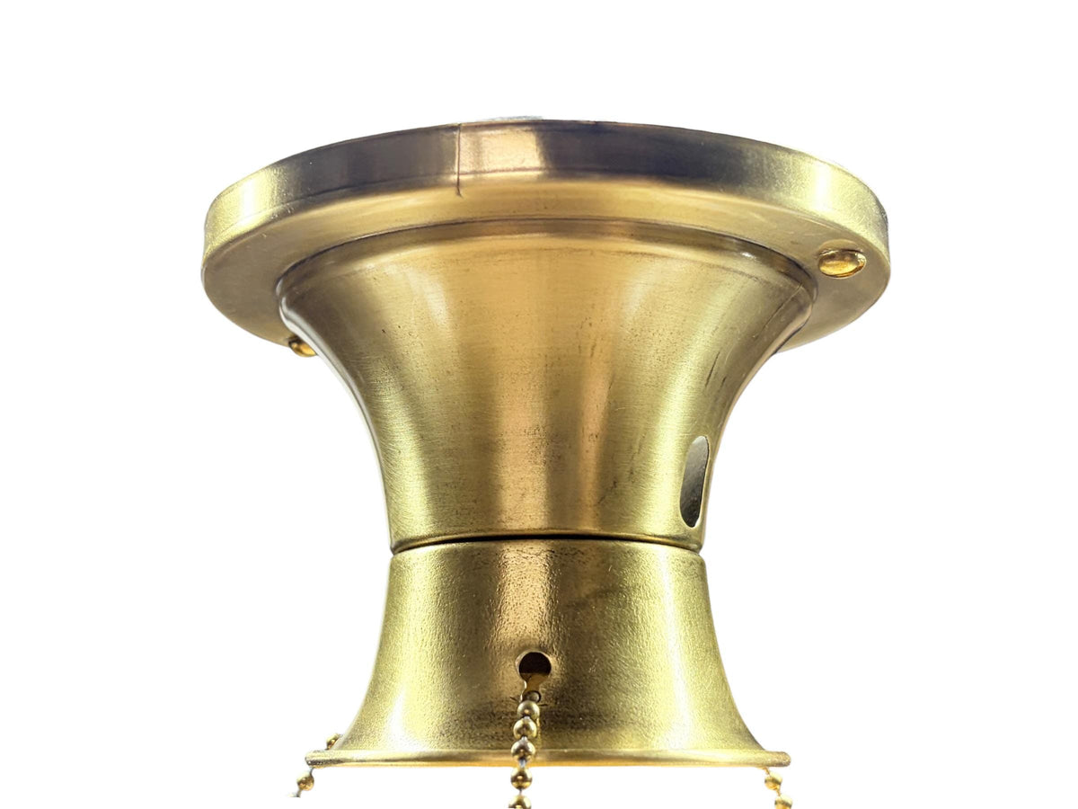 Vintage Three Chain Bowl Light 1920s 1930s Amber Glass Bedroom or Hallway Ceiling Light Restored Brushed Brass and New Wiring #2665