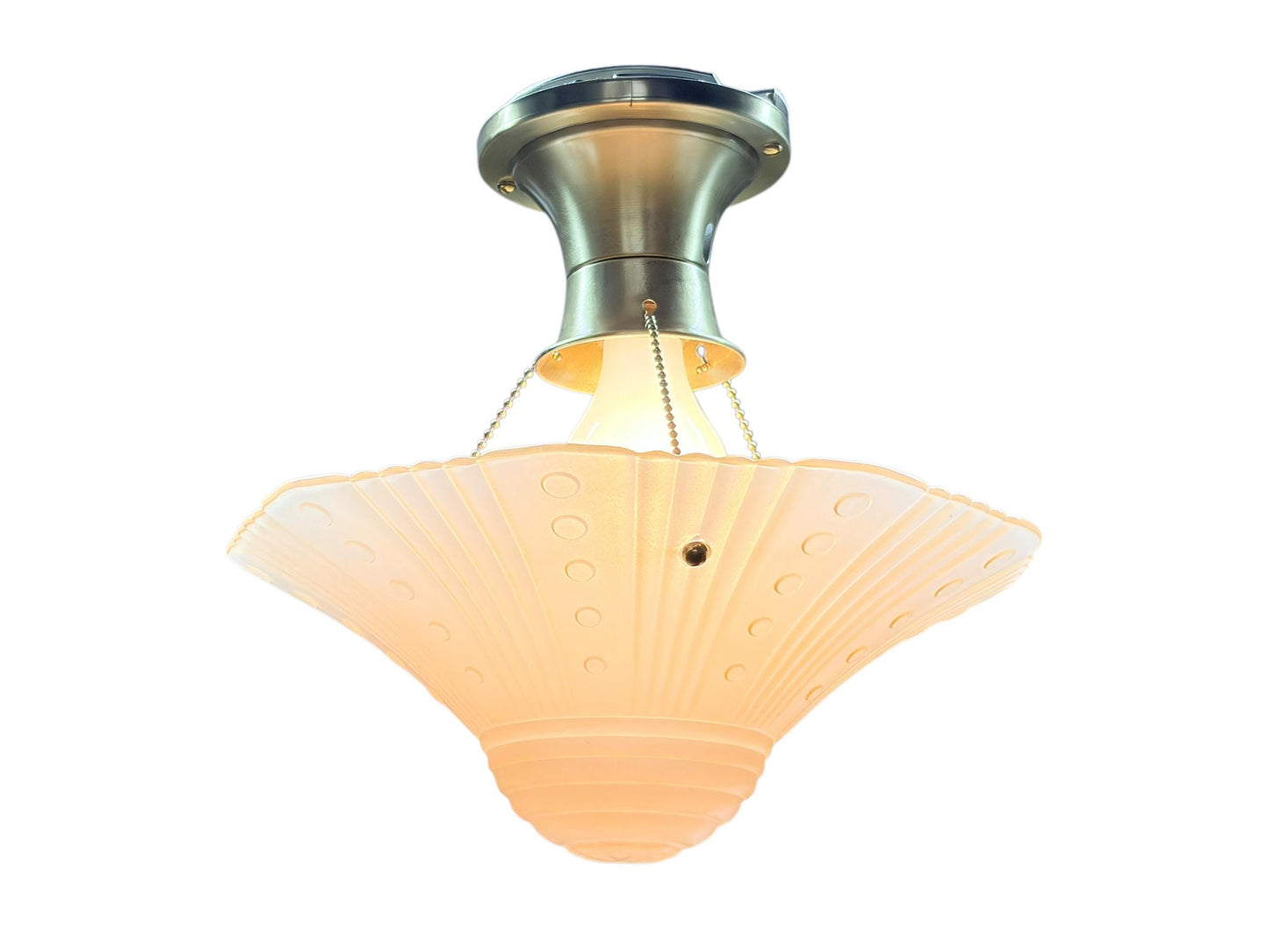 Vintage Three Chain Bowl Light 1920s 1930s Amber Glass Bedroom or Hallway Ceiling Light Restored Brushed Brass and New Wiring #2665