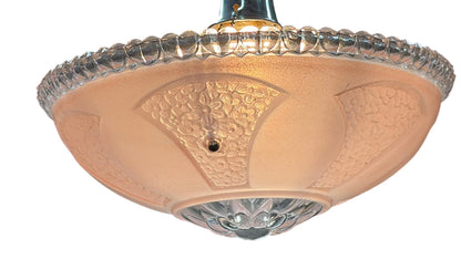 1930s Hanging Pink Bowl Semi Flush Light with Polished Aluminum Fixture New Wiring Bedroom Hallway Closet