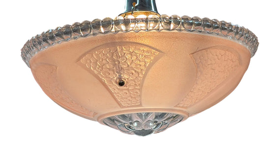 1930s Hanging Pink Bowl Semi Flush Light with Polished Aluminum Fixture New Wiring Bedroom Hallway Closet