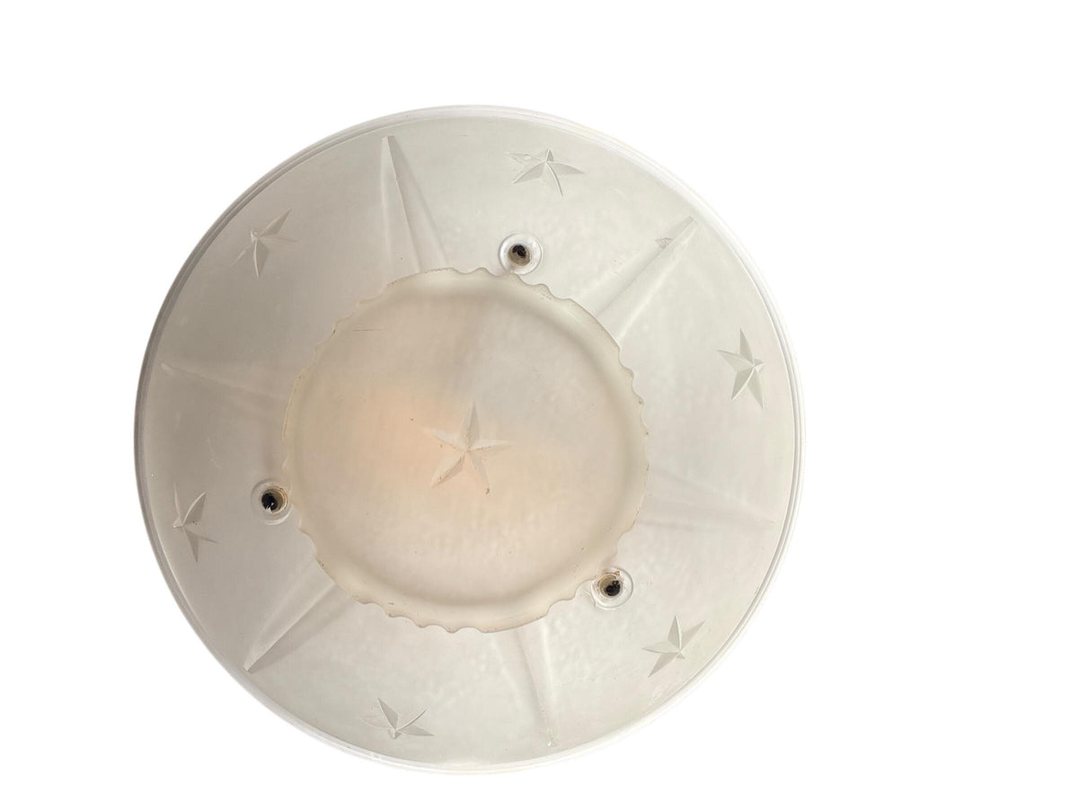 Pair Matching Frosted Glass Bowl Lights  Star Detail 1940s with Polished Aluminum Fixture New Wiring Ready to Install Small Bedroom Hallway