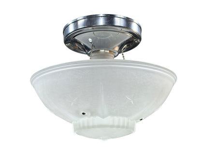 Pair Matching Frosted Glass Bowl Lights  Star Detail 1940s with Polished Aluminum Fixture New Wiring Ready to Install Small Bedroom Hallway