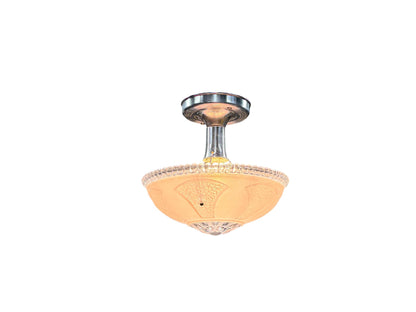 1930s Hanging Pink Bowl Semi Flush Light with Polished Aluminum Fixture New Wiring Bedroom Hallway Closet
