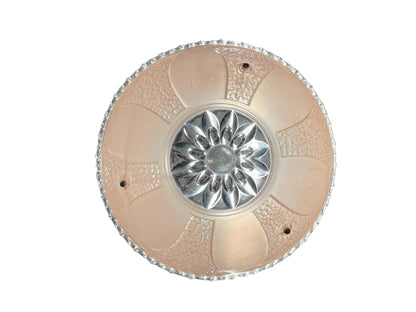 1930s Hanging Pink Bowl Semi Flush Light with Polished Aluminum Fixture New Wiring Bedroom Hallway Closet