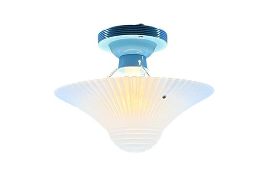 Blue Bead Chain Semi Flush Bowl Light with Painted Blue Fixture New Wiring Nickel Chains Art Deco Bedroom Hallway Walk in Closet Light