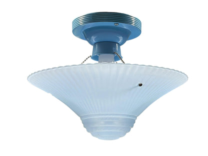 Blue Bead Chain Semi Flush Bowl Light with Painted Blue Fixture New Wiring Nickel Chains Art Deco Bedroom Hallway Walk in Closet Light