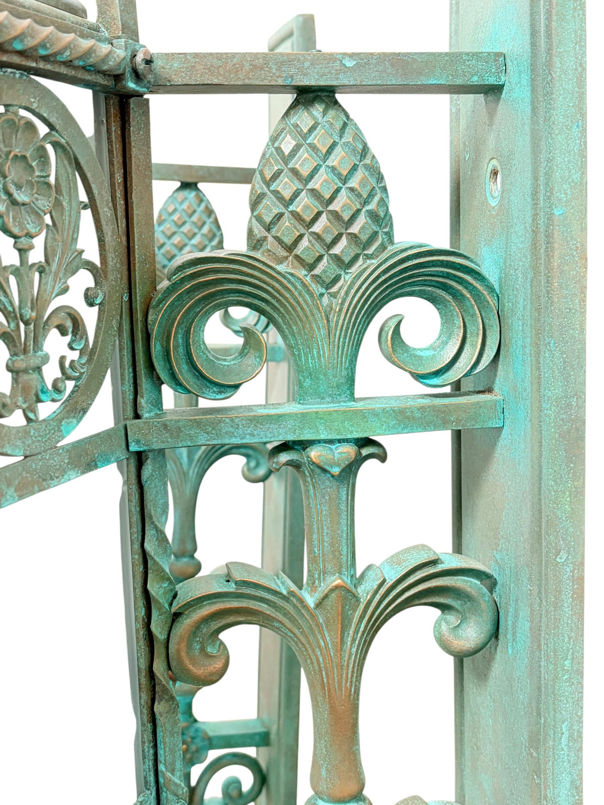 Pair MASSIVE **Solid Cast Bronze** Art Deco Gothic Monumental Outdoor Sconces with Verdigris Patina and Frosted Glass Panels New Wiring