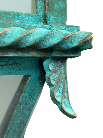 Pair MASSIVE **Solid Cast Bronze** Art Deco Gothic Monumental Outdoor Sconces with Verdigris Patina and Frosted Glass Panels New Wiring