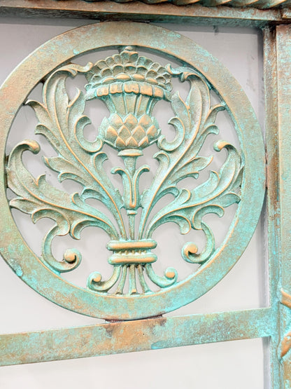Pair MASSIVE **Solid Cast Bronze** Art Deco Gothic Monumental Outdoor Sconces with Verdigris Patina and Frosted Glass Panels New Wiring