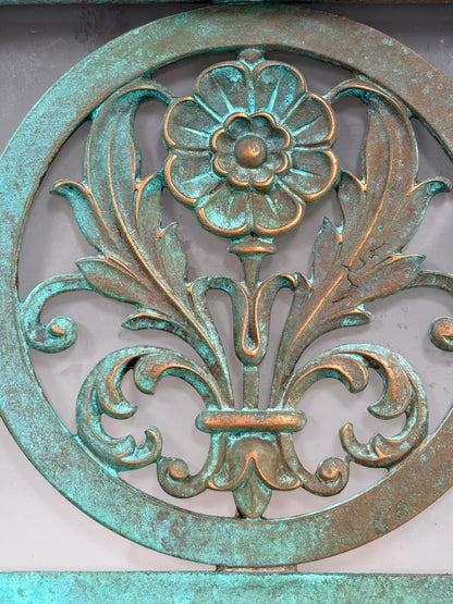 Pair MASSIVE **Solid Cast Bronze** Art Deco Gothic Monumental Outdoor Sconces with Verdigris Patina and Frosted Glass Panels New Wiring