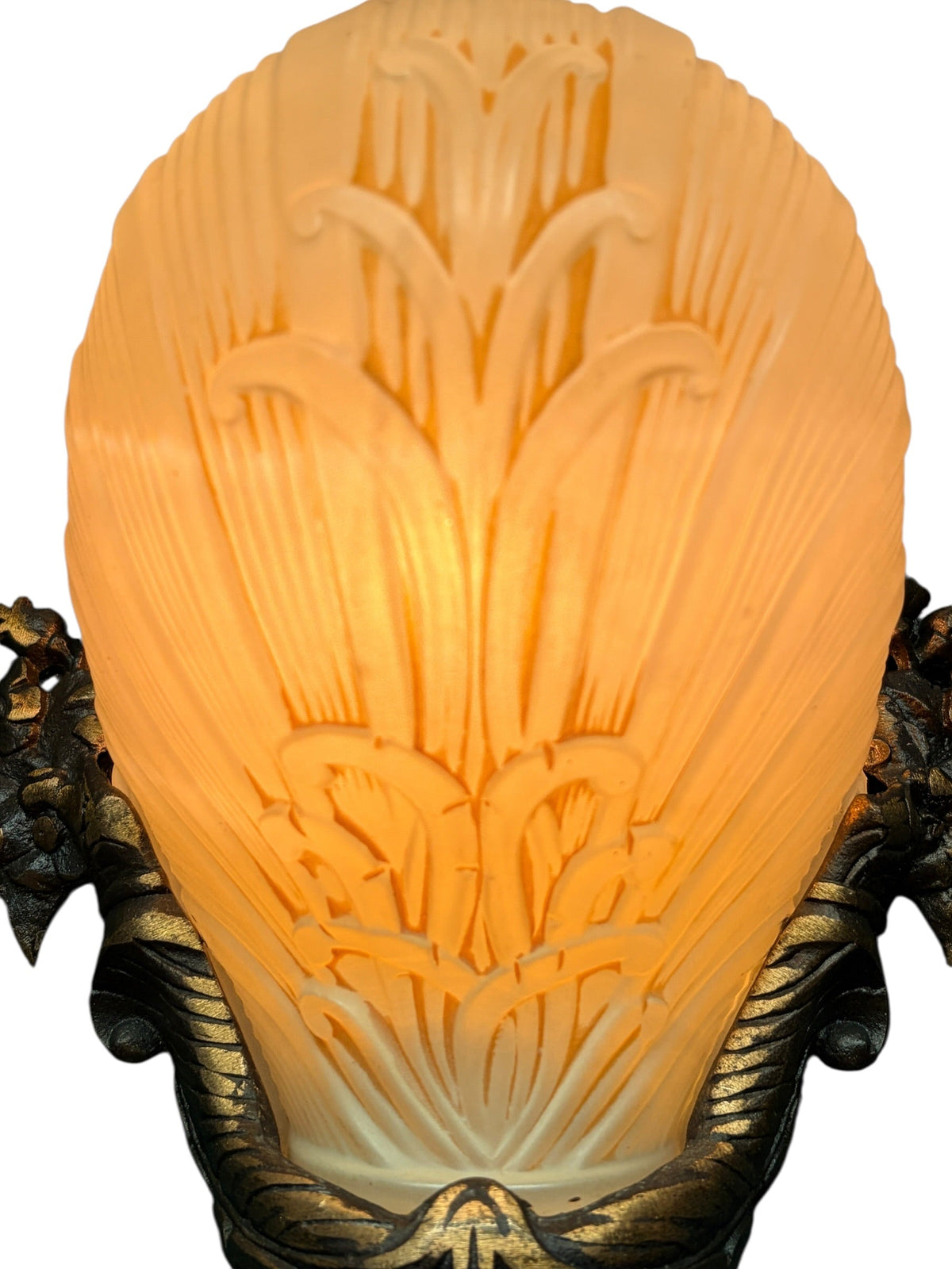 Beautiful Cast Bronze 1930s Wall Sconces with Ivory Art Deco Shades Original Finish #2680