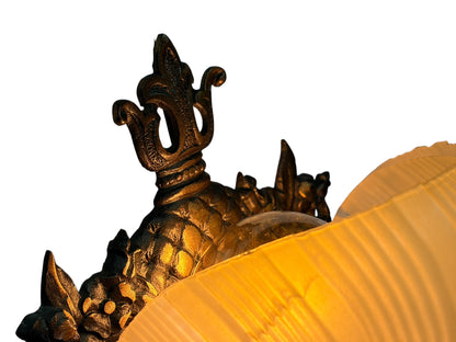 Beautiful Cast Bronze 1930s Wall Sconces with Ivory Art Deco Shades Original Finish #2680