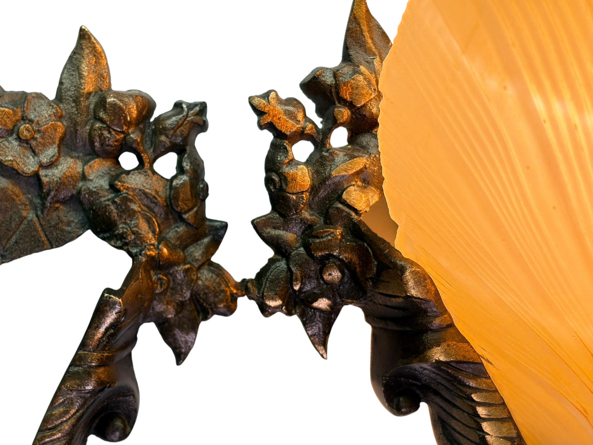 Beautiful Cast Bronze 1930s Wall Sconces with Ivory Art Deco Shades Original Finish #2680