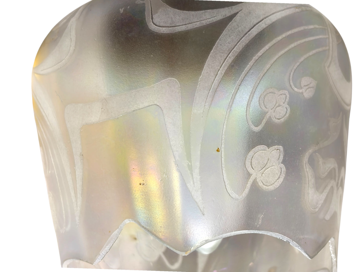 Iridescent Nouveau Shade with Etched Whiplash Art Nouveau Design on Antique Brass Fixture #2644