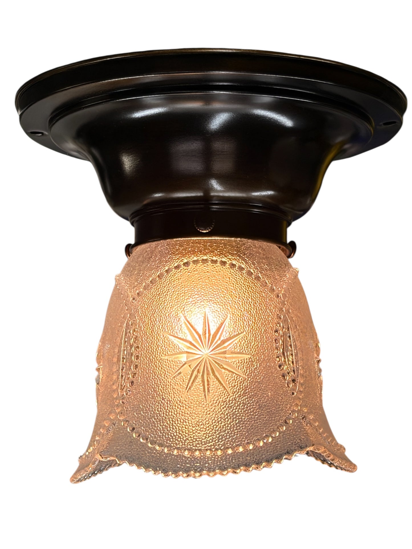 Smalll Semi Flush Light with Pressed Glass Shade on Antique Fixture #2645