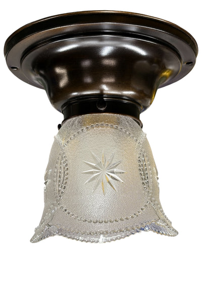 Smalll Semi Flush Light with Pressed Glass Shade on Antique Fixture #2645