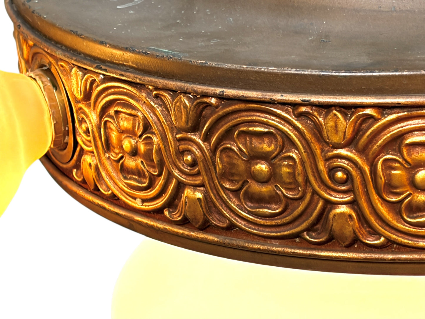 1920s Pendant with Acorn Shaped Shade and Four Bare Bulbs and Original Paint Finish #2650