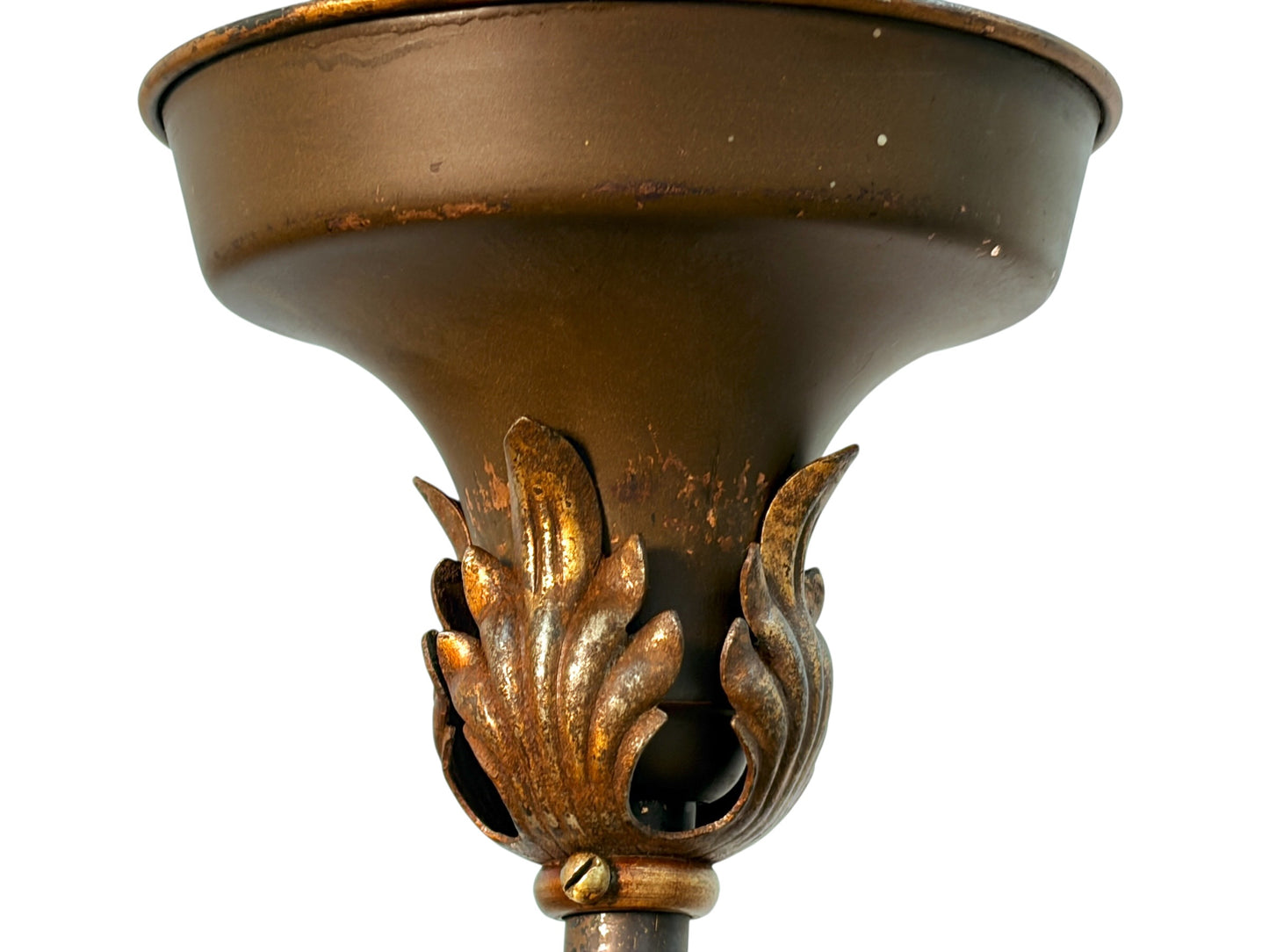 1920s Pendant with Acorn Shaped Shade and Four Bare Bulbs and Original Paint Finish #2650