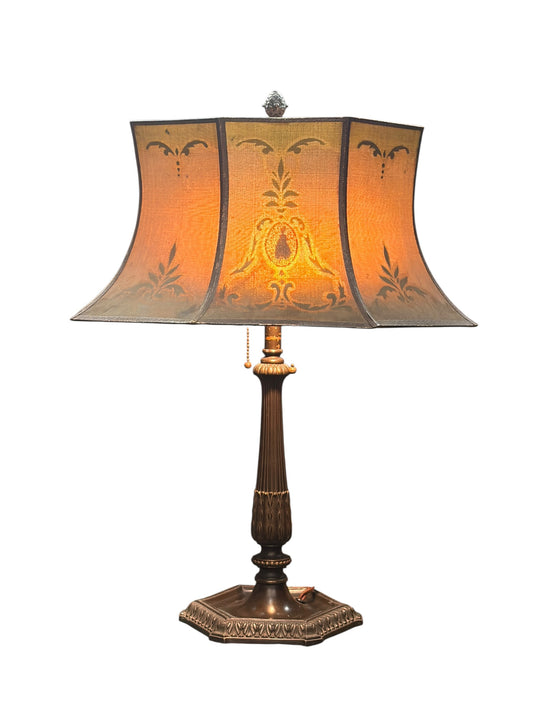 Unsigned Rembrandt Type Wire Mesh Shade on Vintage Spelter Table Lamp Base #2656