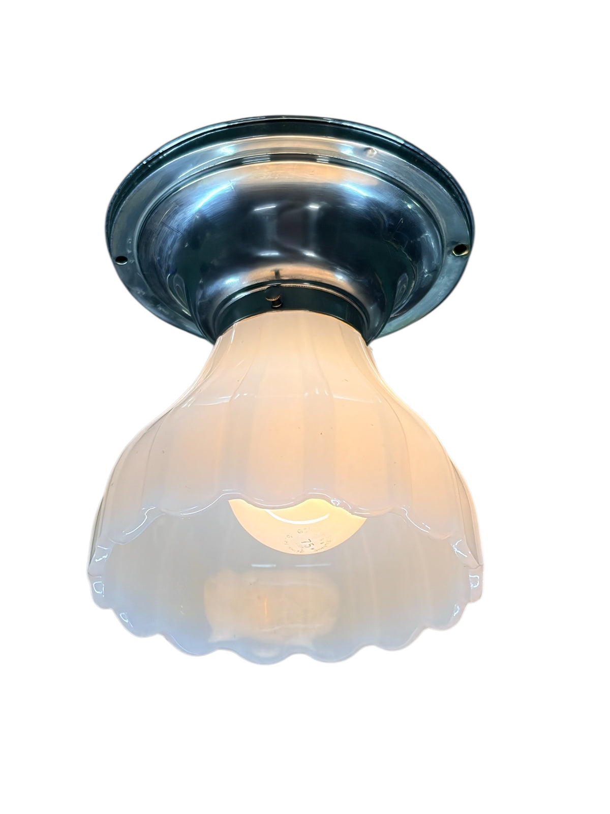 Small Ceiling Light for Hallway Bedroom Foyer with Glass Clambroth Shade on Antique Satin Nickel Fixture #2675
