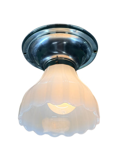 Small Ceiling Light for Hallway Bedroom Foyer with Glass Clambroth Shade on Antique Satin Nickel Fixture #2675