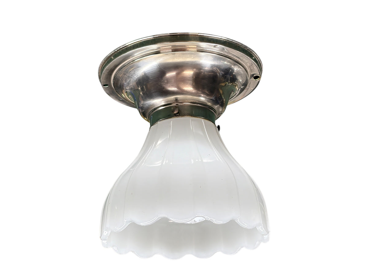 Small Ceiling Light for Hallway Bedroom Foyer with Glass Clambroth Shade on Antique Satin Nickel Fixture #2675