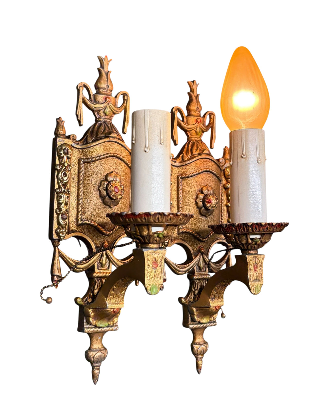 Cast Aluminum 1920s Wall Sconces with Original  Polychrome Finish #2677