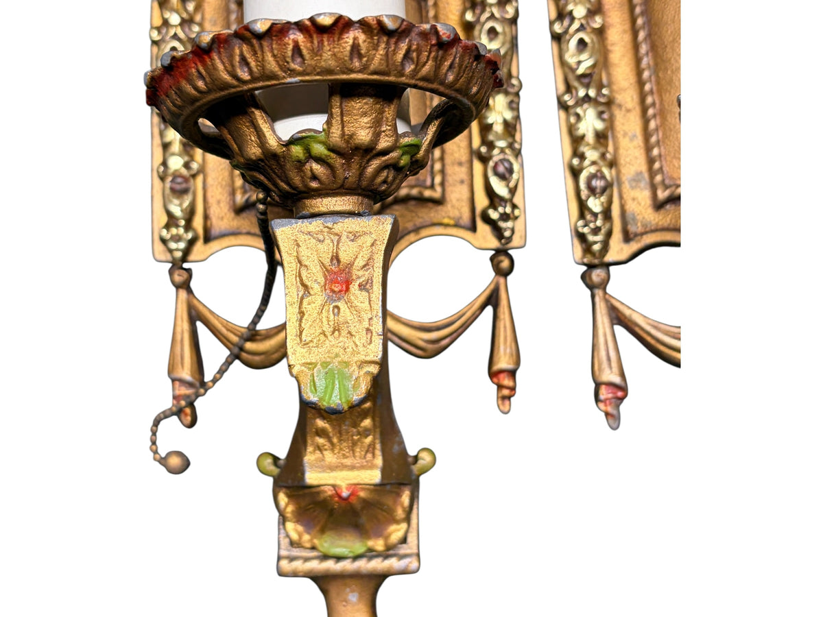 Cast Aluminum 1920s Wall Sconces with Original  Polychrome Finish #2677