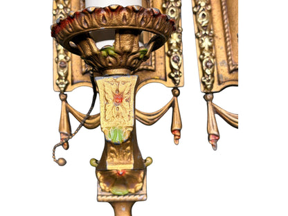 Cast Aluminum 1920s Wall Sconces with Original  Polychrome Finish #2677