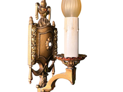 Cast Aluminum 1920s Wall Sconces with Original  Polychrome Finish #2677